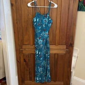 Band of the Free Women’s Floral Teal Maxi Slip Dress with Spaghetti Straps M